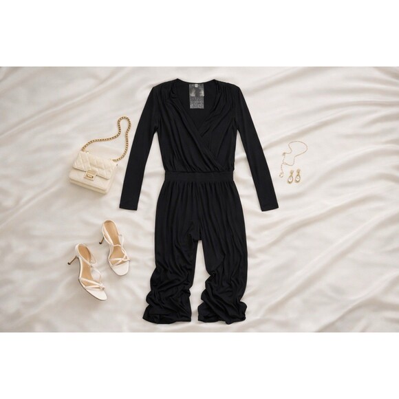 Young Fabulous & Broke Pants - Young Fabulous & Broke Black Wrap Jumpsuit | Wide Leg Boho Long Sleeve S